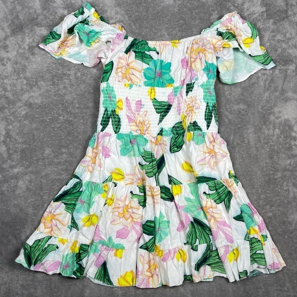 Cleobella Dress Womens Small Tropical Floral Leafy Smocked Beachy Vacation Boho - Picture 9 of 15